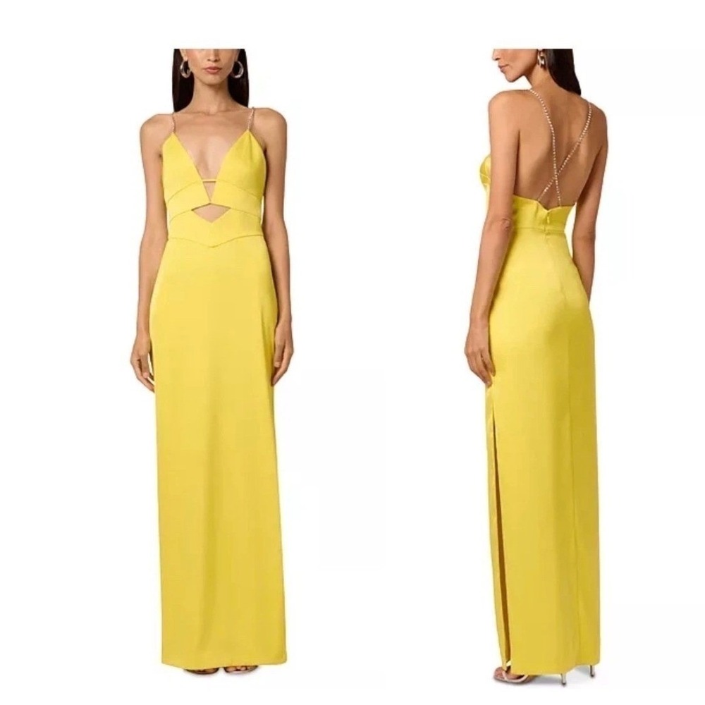 Liv Foster Giselle Satin Long Dress in Solar Yellow